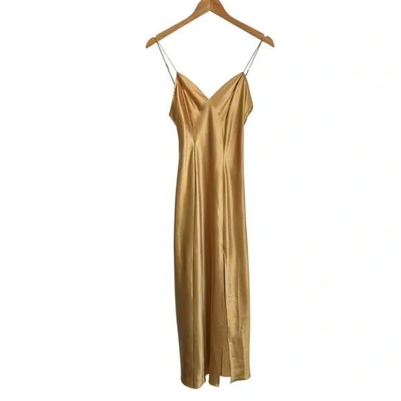 Vtg Victoria's Secret Gold Label Satin Maxi Slip Dress Nightgown Sz Small Gold - Picture 10 of 11